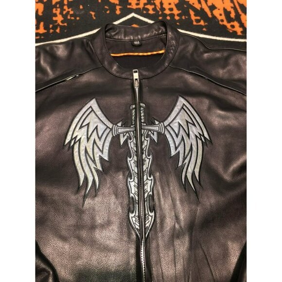 Motorcycle Riding Jacket 2XL Men, Resistant Leather, Reflective - Picture 2 of 8